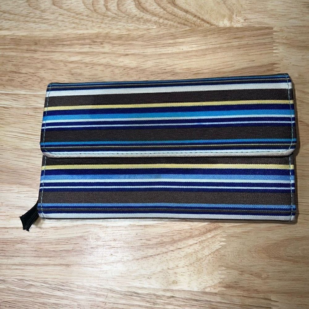 Striped Long Wallet, Removable Checkbook Holder & Credit Card Slip Pockets